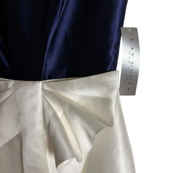 Kay Unger Hailey Colorblock Sleeveless 3D Bow Side Slit Navy Ivory Dress Size 10 - Picture 10 of 15